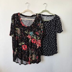 Lot Of 2 Maurices 24/7 Sleep Shirts Floral Polka Dot Pajama Top Sleepwear Large